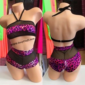 Black & Pink High Waist Bikini. Exotic Dancewear